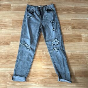 Dark grey Eunina jeans, super high rise, boyfriend, go to ankle. 1/25 W.